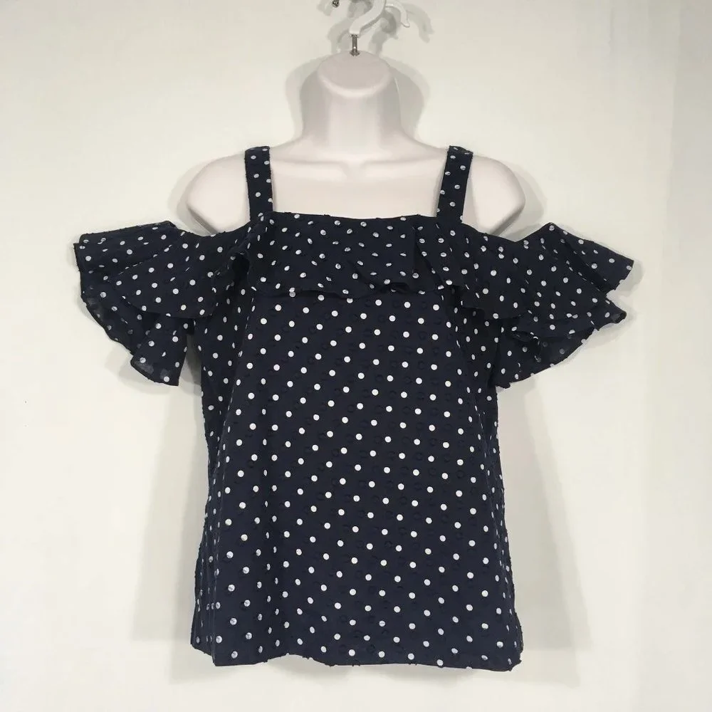 J Crew Ruffled sleeves Cold‎ Shoulder Polka Dot Top